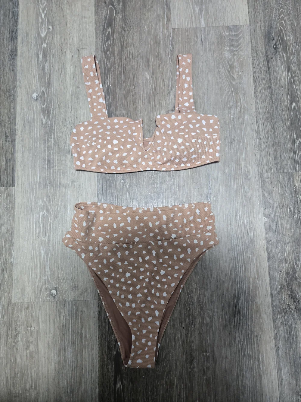 Aerie Two-Piece Raw Sienna Bandeau & Pique High Cut Cheeky Bikini Set Medium - Picture 5 of 6